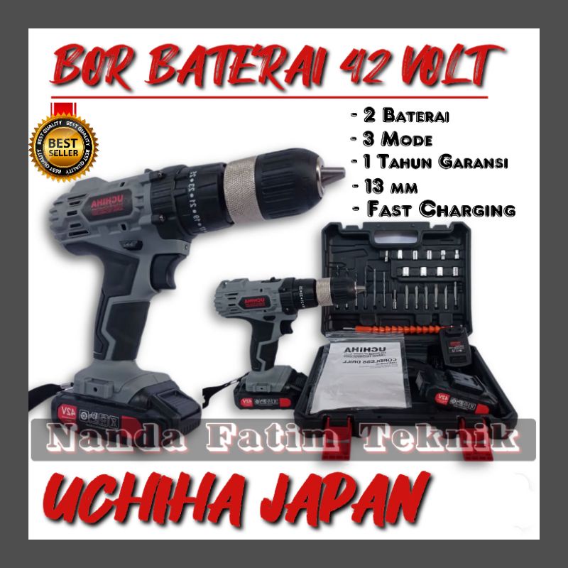 Jual Bor Baterai Bor Cas Bor Cordless 42 Volt Uchiha JAPAN 13mm New ...