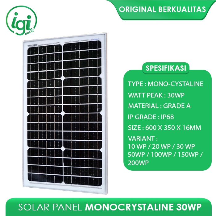 Jual SOLAR PANEL 30W / SOLAR CELL 30 Watt / PANEL SURYA 30WP MONO ...