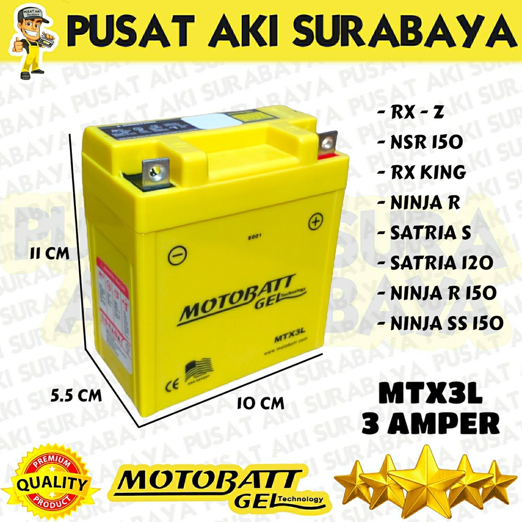 Jual AKI MOTOBATT MTX3L ACCU GEL BERKUALITAS UNTUK MOTOR RX KING NINJA