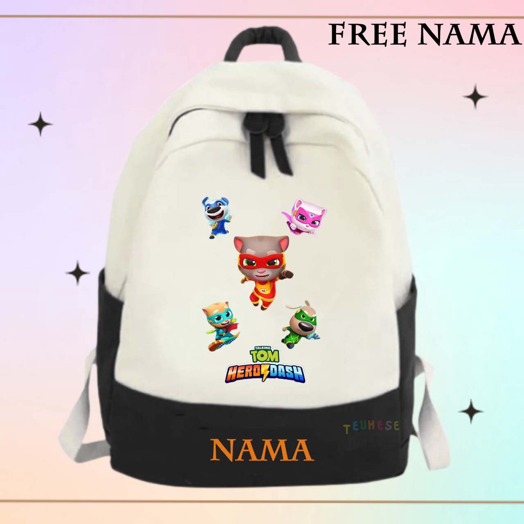 Jual (FREE NAMA) TAS ANAK SEKOLAH MOTIF KARAKTER MY TALKING TOM HERO