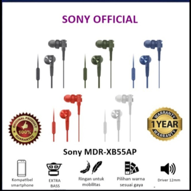 Jual Sony MDR-XB55AP Extra Bass Earphone Headset XB55AP XB55 XB 55 AP ...