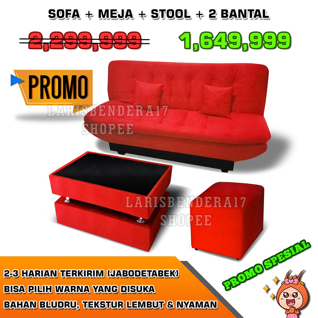 Jual Sofa Bed Minimalis + Meja + Puff/Stool. Bonus 2 Bantal | Bahan ...