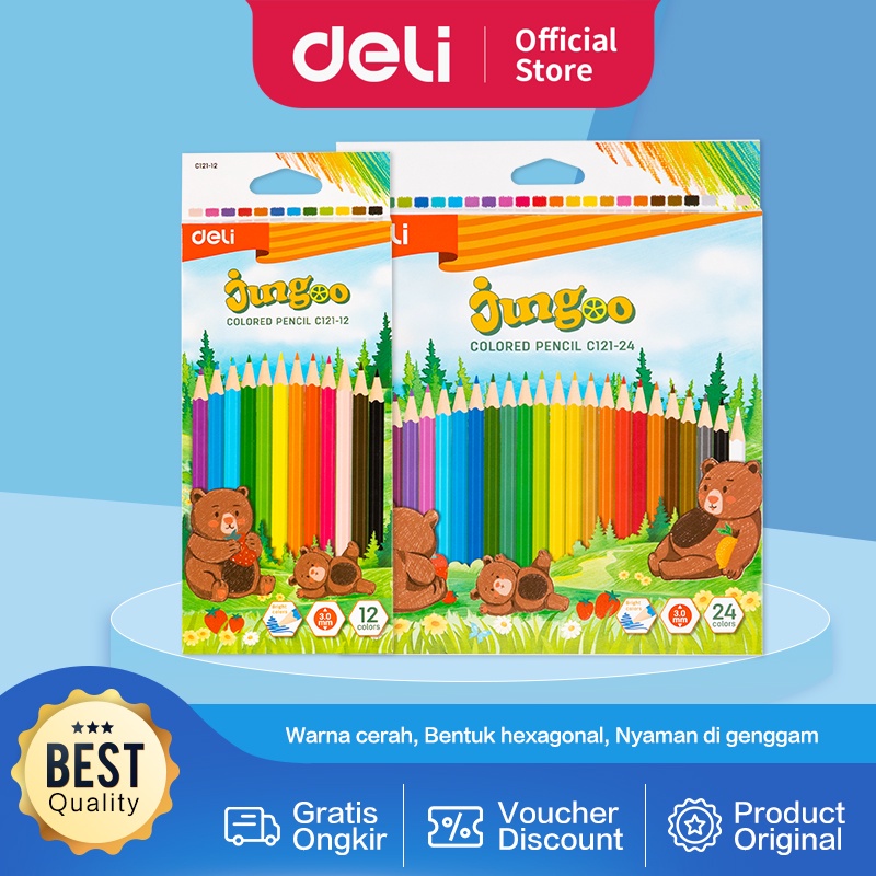 Jual Deli Coloring Pencil / Pensil Warna 12/24 Warna Hexagonal Jinggo ...