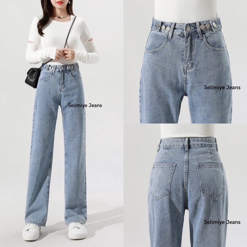 Jual Celana High waist Jeans Wanita Pinggang yang dapat di sesuaikan ...