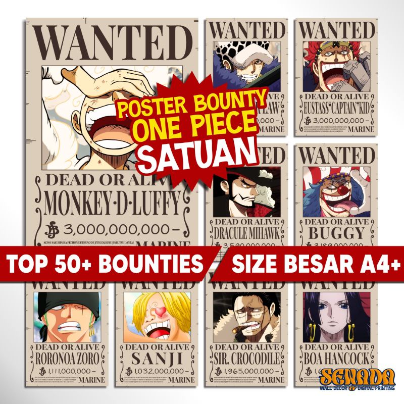 Jual Poster Bounty One Piece SIZE A4+ Poster Wanted One Piece Poster ...