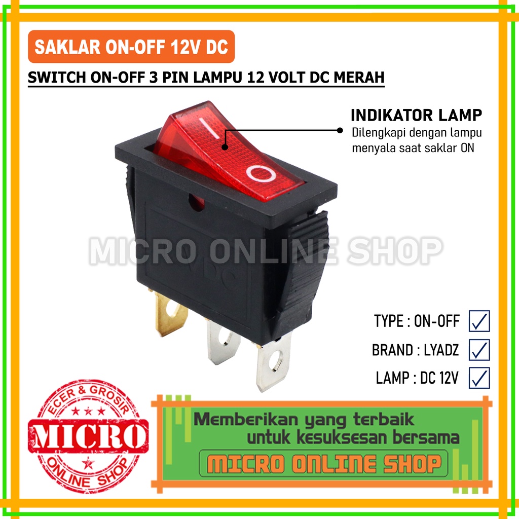 Jual Switch On-Off 3 Pin Lampu DC 12V Merah Saklar On Off Lampu 12 Volt ...