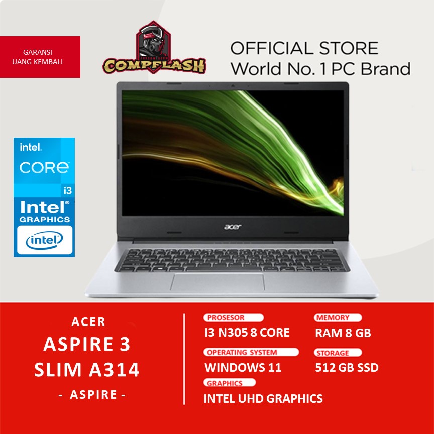 Jual Laptop Acer Aspire 3 Slim A314 Intel Core I3 N305 8core Ram 8gb 512gb Ssd Windows 11 8584