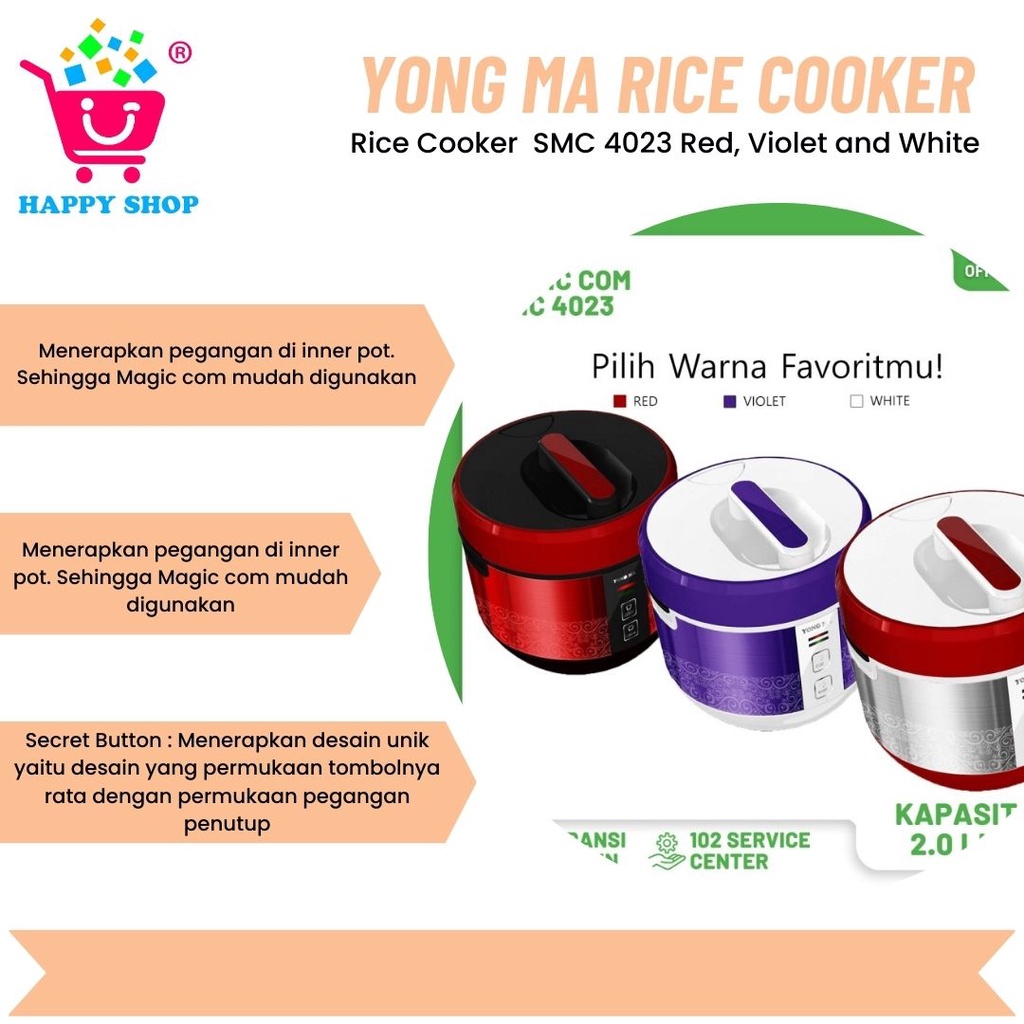 Jual Yong Ma Rice Cooker SMC 4023 - Red, Violet and White | Shopee ...