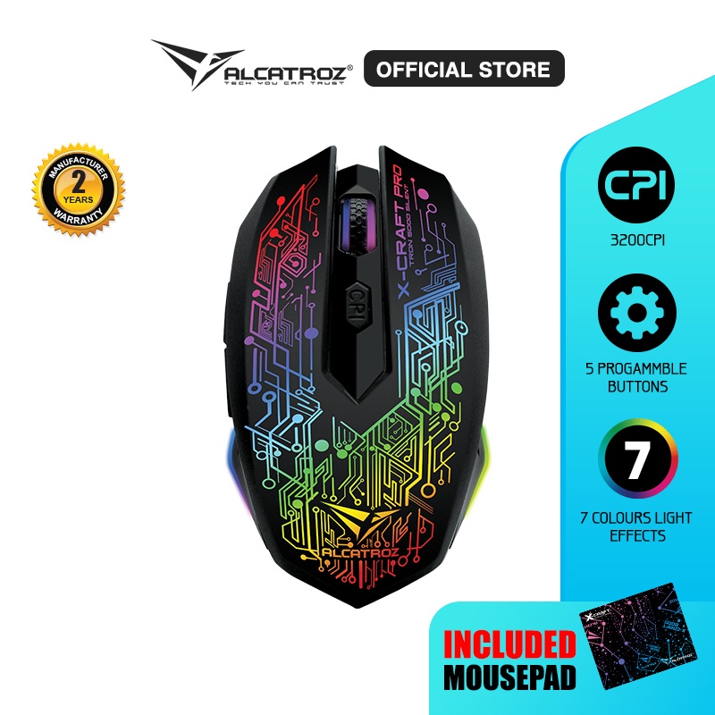 Jual Alcatroz Mouse Wired Gaming XCraft Pro Tron 5000 (Bonus Mousemat) [ 2 Tahun Garansi Resmi