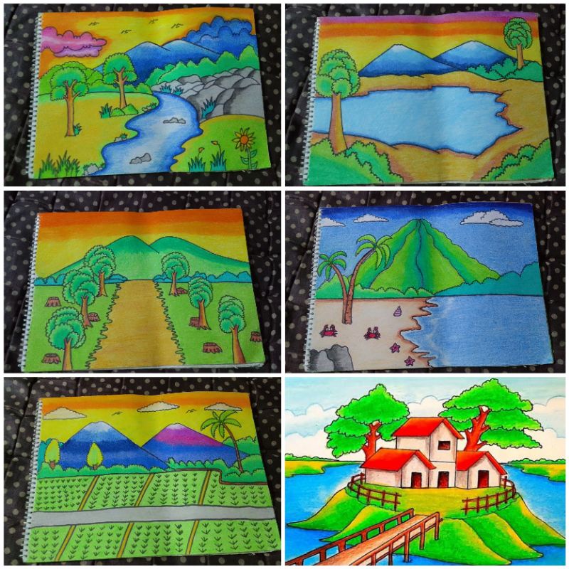 Jual LUKISAN PEMANDANGAN INDAH / GAMBAR ANAK SD SENI BUDAYA HIASAN