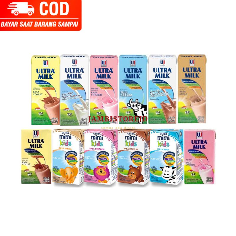 Jual Jambistoreid Susu Ultramilk Ultra Milk Uht Strawberry Vanila Chocolate Coklat Pink Putih