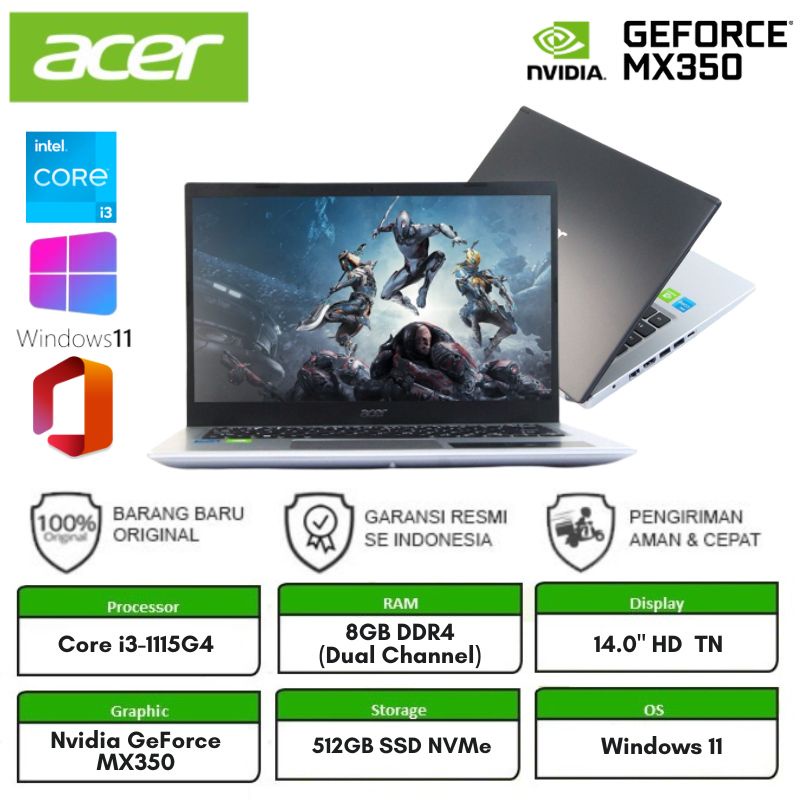 Jual Laptop Acer ASPIRE 5 SLIM A514-54G-32GF CORE I3-1115G4 8GB SSD ...