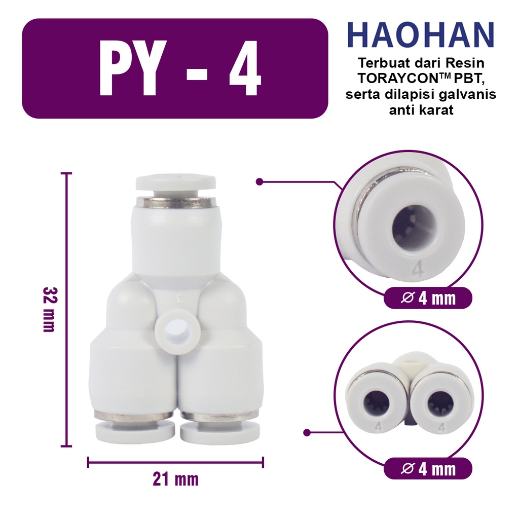 Jual PY Y connector Push In Fitting Konektor Slip Lock aeroponik ...