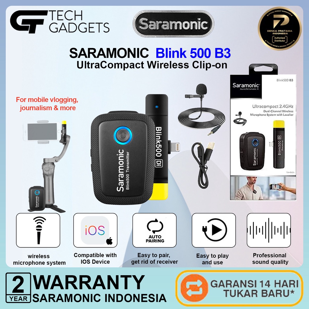 Jual Saramonic Blink 500 B3 Wireless Omni Lavalier Mic For Lightning