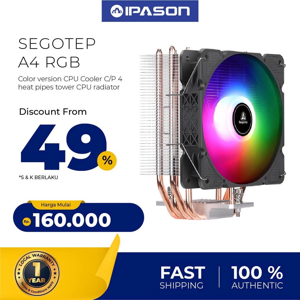 Jual SEGOTEP A4 RGB color version CPU Cooler C/P 4 heat pipes tower CPU ...