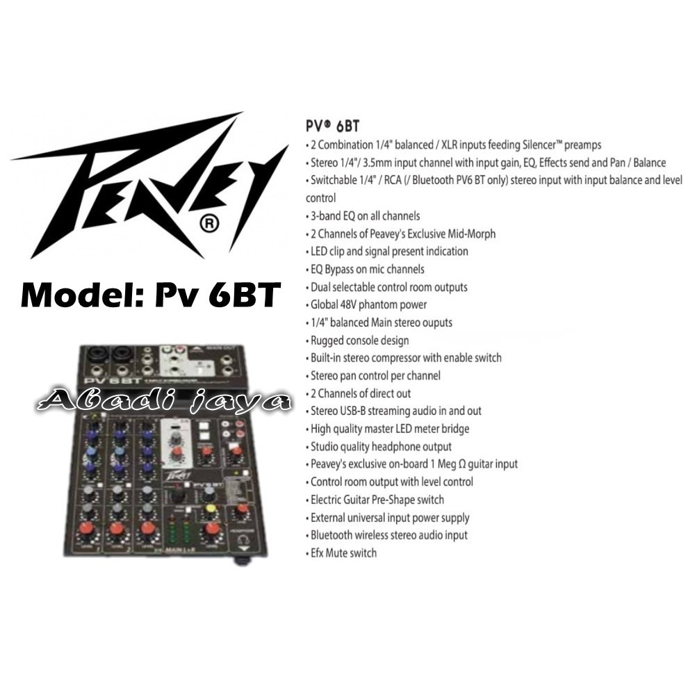 Jual mixer peavey pv6bt peavey pv 6bt peavey pv6 bt 6 channel original