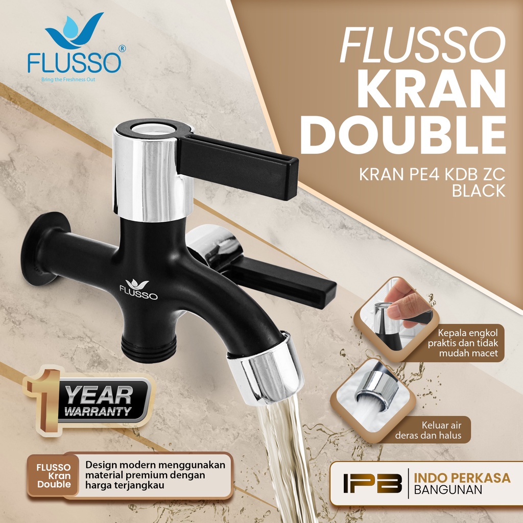 Jual Flusso Kran Double Shower Kran Double Stainless Flusso Black Kran Pe Kdb Zc Black