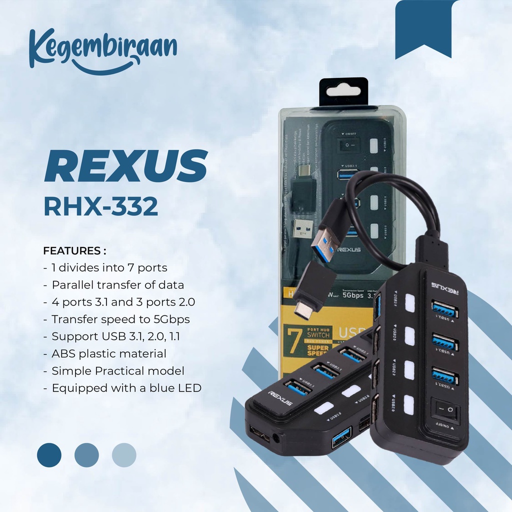 Jual Rexus USB HUB 3.1 H332 7 Port + Converter Type C | Shopee Indonesia