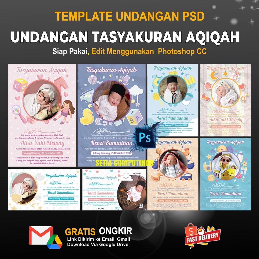 Jual Template Desain Undangan Tasyakuran Aqiqah Format PSD atau