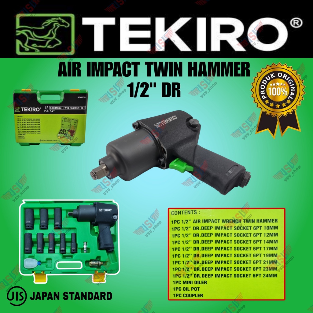 Jual Tekiro Air Impact Wrench Set 12pcs 12dr Twin Hammer Bukaan Baut