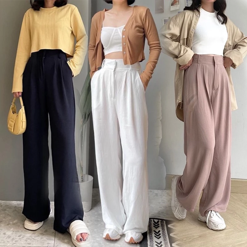 Celana Kulot Highwaist Wanita Crinkle Loose
