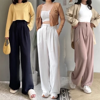 Celana Kulot Highwaist Wanita Crinkle Loose