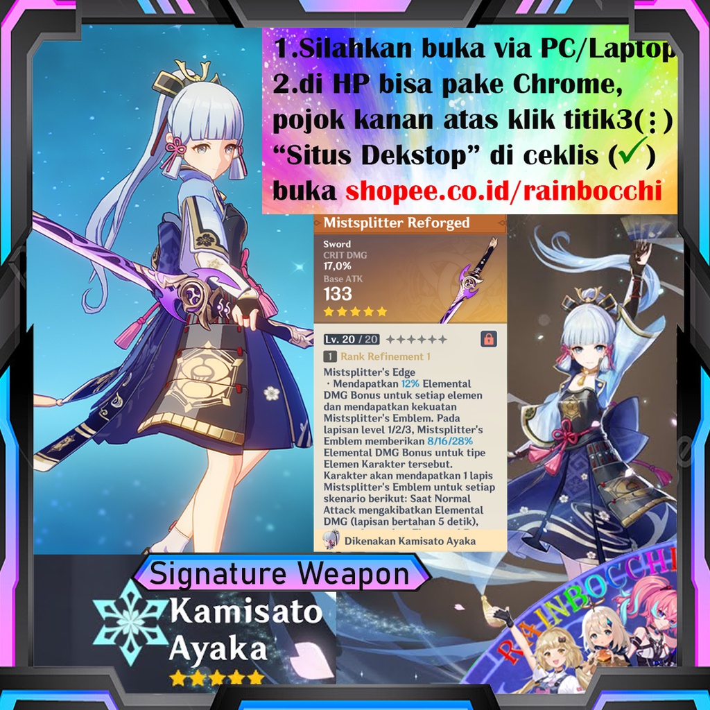 Jual AYAKA Akun Genshin Impact Signature Weapon MIST Mistsplitter ...