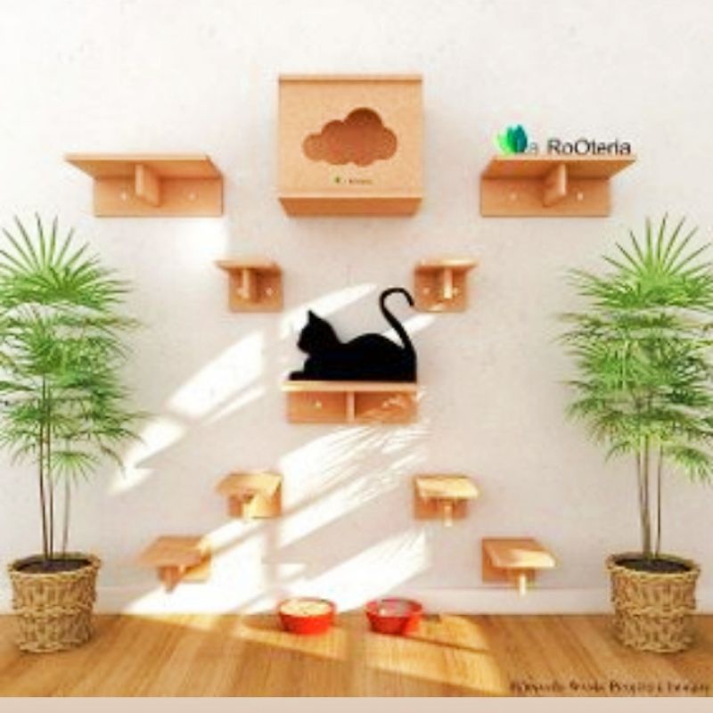 Jual cat playground wall cat clambing cat wood shelves rumah kucing ...