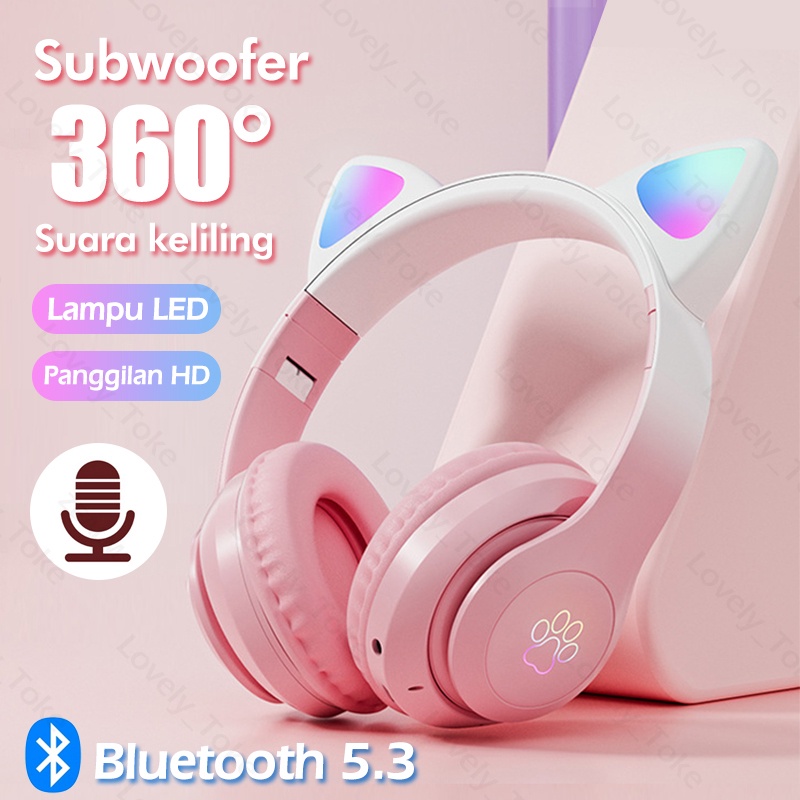Jual LED Color Light Cute Cat Ear Headphone with Mic STN28 Pro