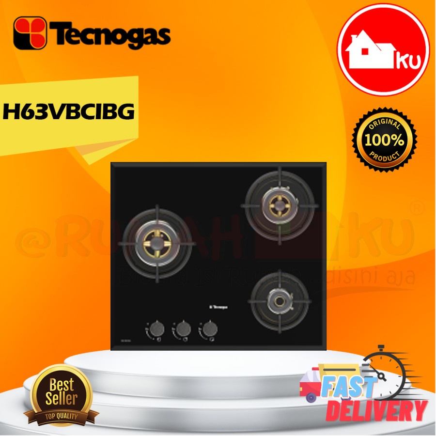 Jual TECNOGAS H63VBCIBG GLASS BLACK BUILT IN HOB KOMPOR TANAM