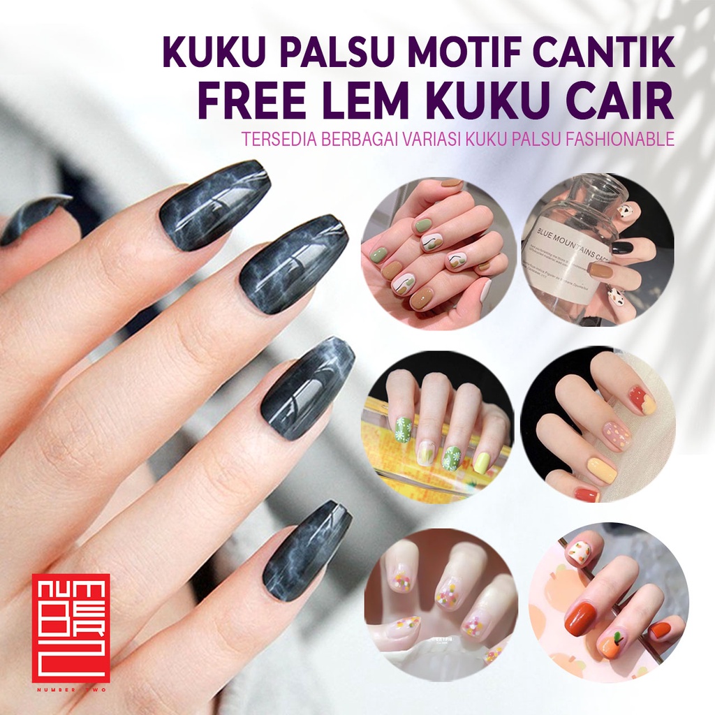 Jual Kuku Palsu Isi 24 Pcs Fake Nails Yang Cantik Free Lem Tahan Lama