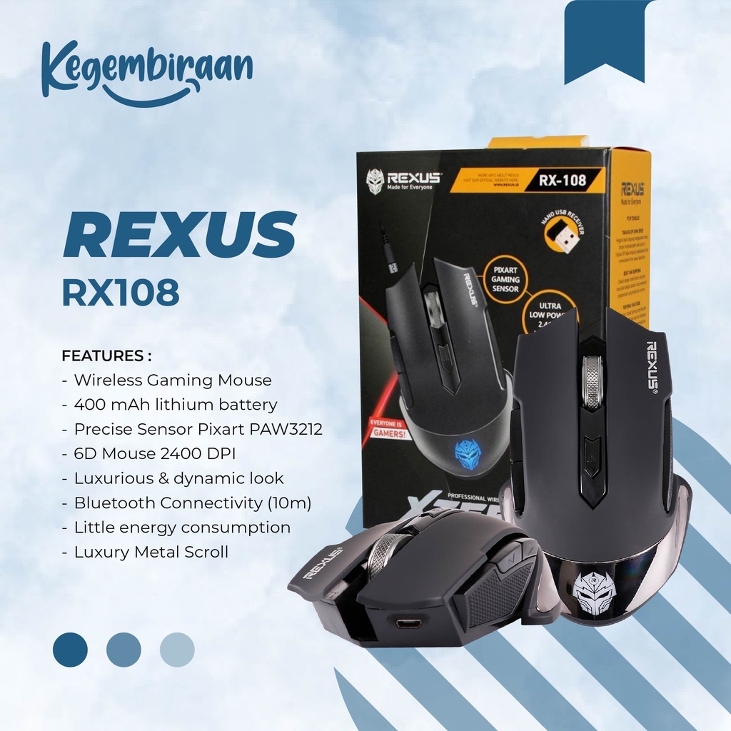 Jual REXUS Xierra RX-108 Mouse Gaming Wireless Rechargeable 108 ...