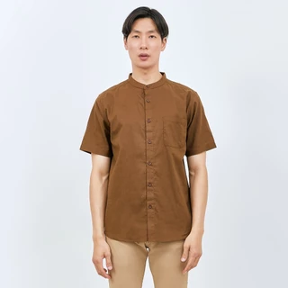 M231 Kemeja Pria Shanghai Polos Bertekstur Pendek Coklat 3010G