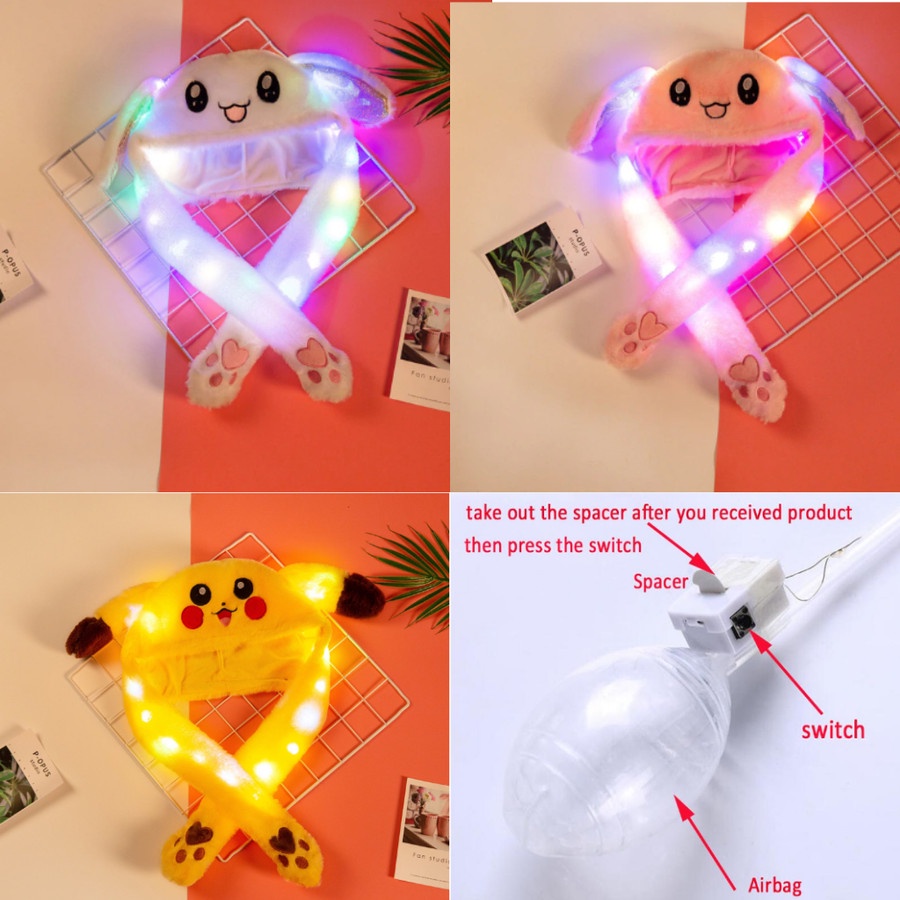 Jual Topi Plush LED - Bunny Hat - Kelinci/Stitch/Pikachu/Doraemon ...