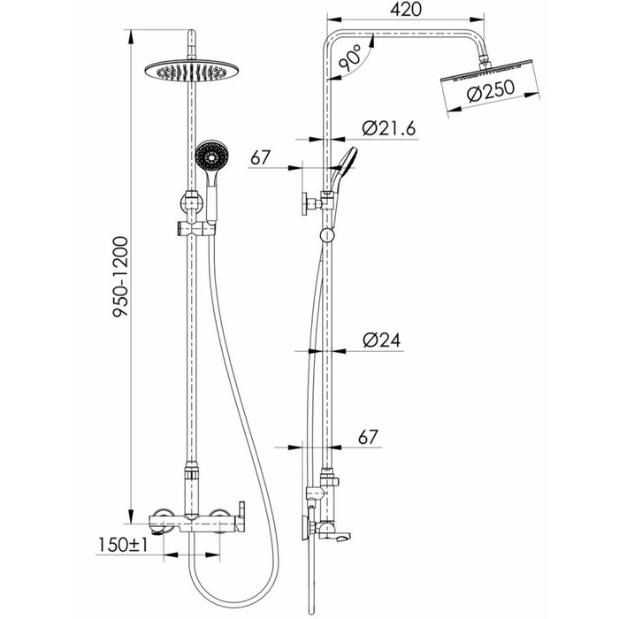 Jual Wall Mounted Shower Column Set With Rotary Spout Wasser ESS-X333 ...