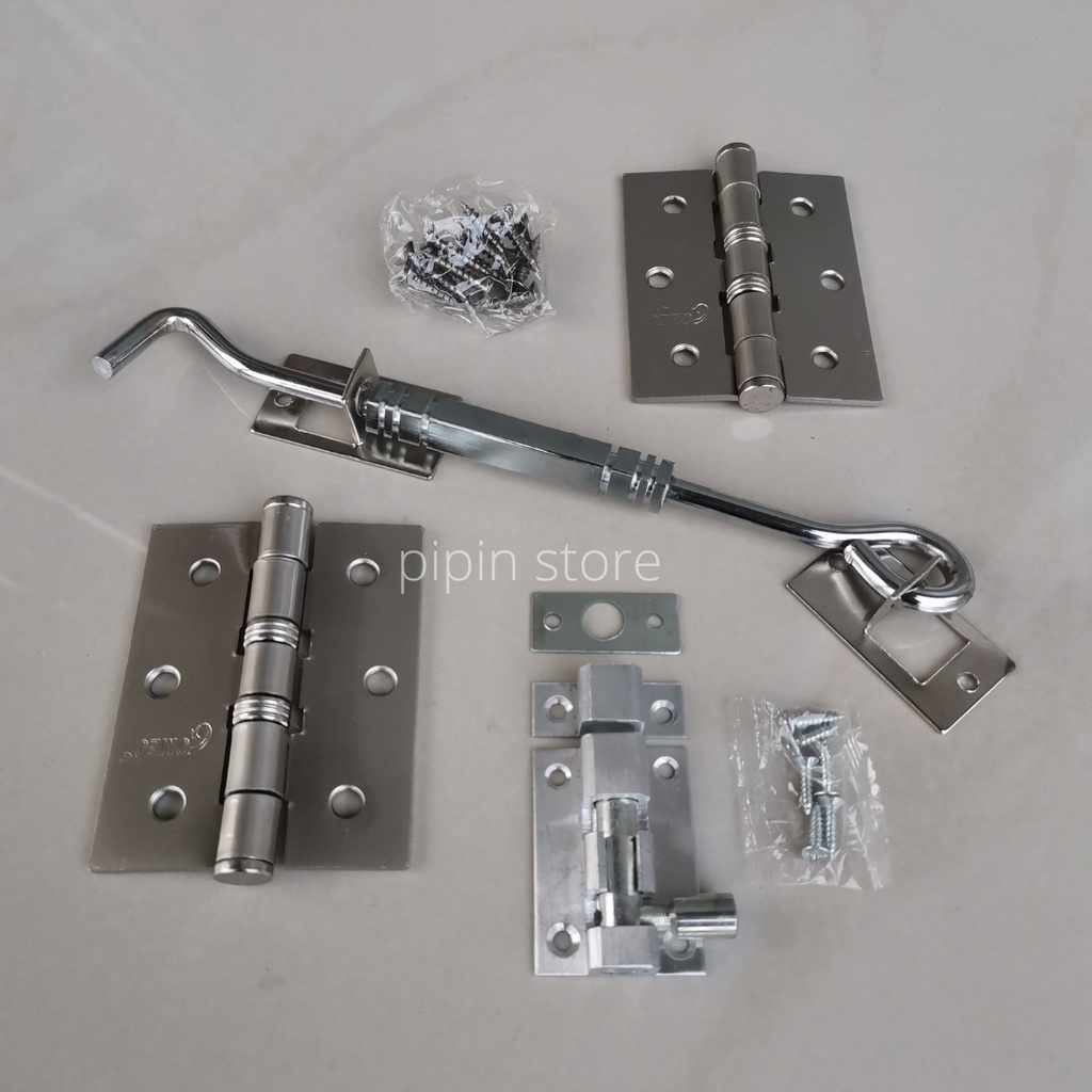 Jual Paket Engsel Jendela 3 Inch Tebal Warna Silver Putih 1 Set + Hak ...