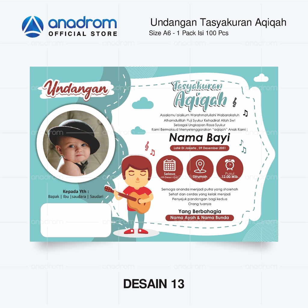 Jual Undangan Aqiqah Untuk anak Laki - Laki | 1 Paket Isi 100 PCS