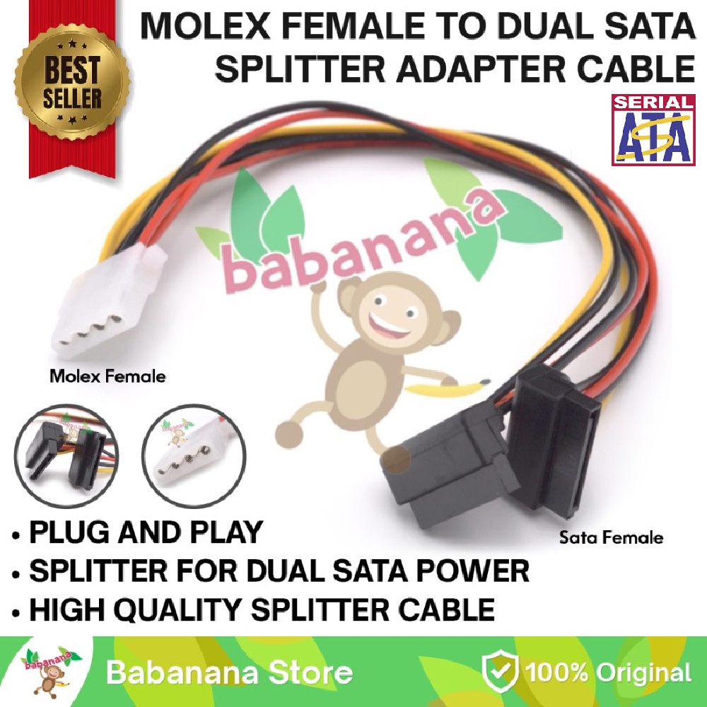 Jual Kabel Molex Female To Dual Sata Siku Power Splitter Hdd Cable Cabang Cctv Dvr Adapter Power 9522