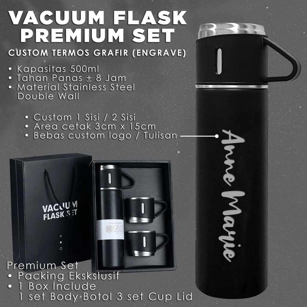 Jual Custom Termos Vacuum Flask Premium Set Termos Cup Tahan Panas Tumbler Custom Bisa