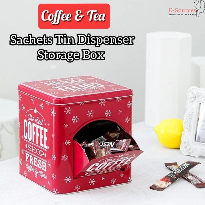 Jual Dispenser Kotak Kaleng Kopi Teh Tea Instant Coffee Sachet Storage