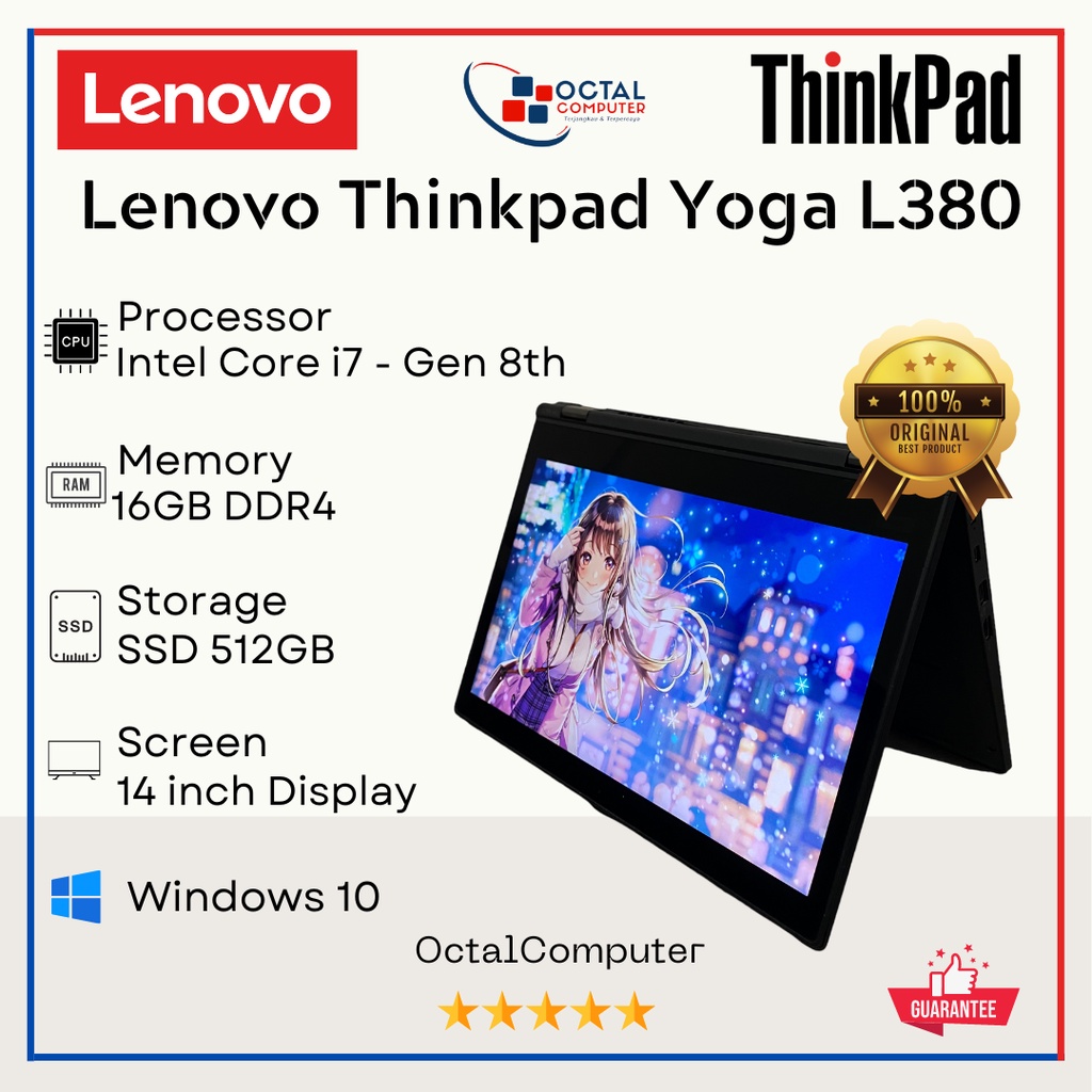 Lenovo Yoga L380 Reconditionné - i7, SSD 256Go, Tactile - PC portable pro