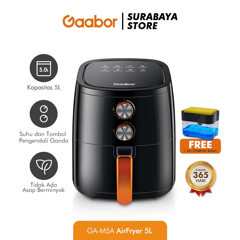 Jual Gaabor Air Fryer 5L Low Watt Garansi Penukaran /GAM5A + FREE