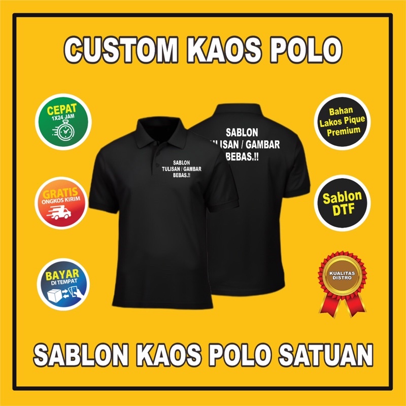 Jual Baju Kaos Polo Sablon Custom Satuan Foto Gambar Nama Tulisan Kata ...