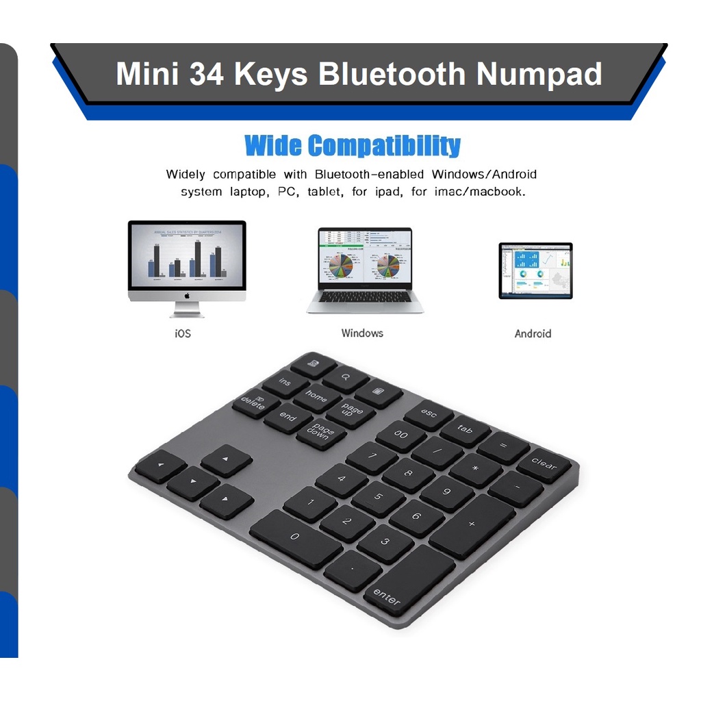 Jual MINI 34 KEYS Bluetooth Wireless Numpad Keypad Portable Android IOS ...