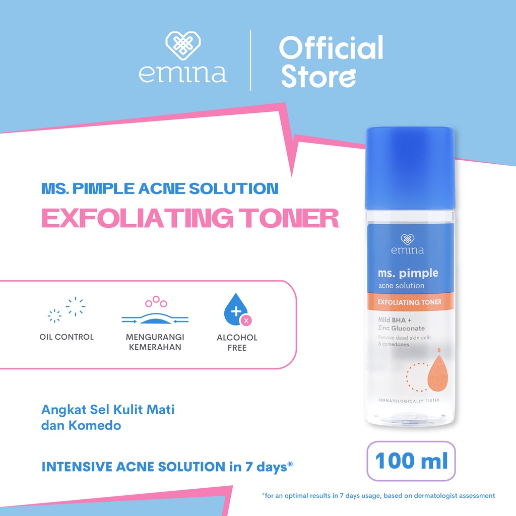 Jual Emina Ms. Pimple Acne Solution Exfoliating Toner 100 mL Angkat
