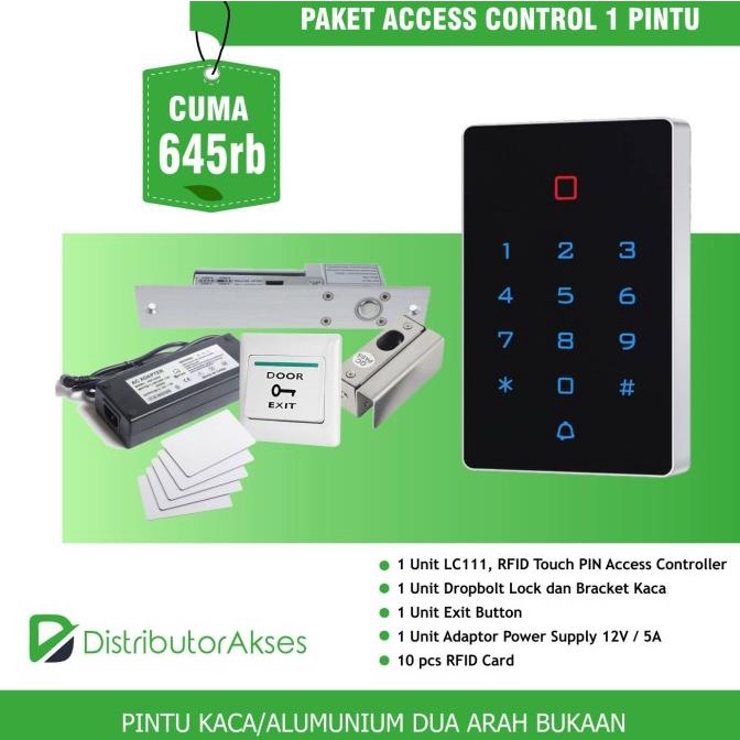 Jual Access Control Access Door Akses Drop Bolt Lock RFID Card PIN ...