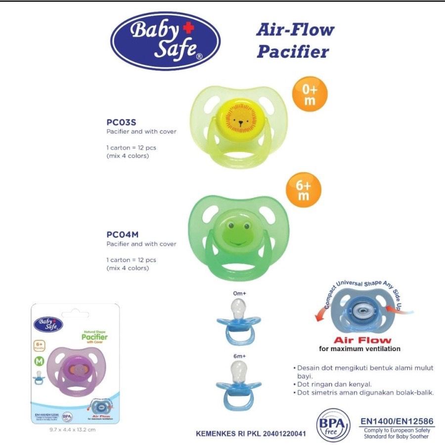 Jual BABY SAFE NATURAL PACIFIER WITH COVER / PC03S (0M+) & PC04M (6M ...