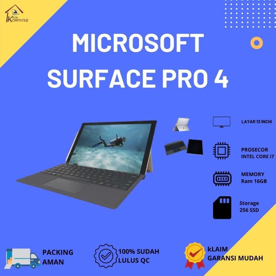 Jual MICROSOFT SURFACE PRO 4 INTEL CORE i7 RAM 16 SSD 256 MULUS