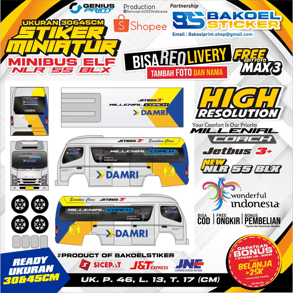 Jual STIKER MINIATUR ELF MINIBUS EDISI TRANSPORTASI BANDARA UK. 30-45CM ...