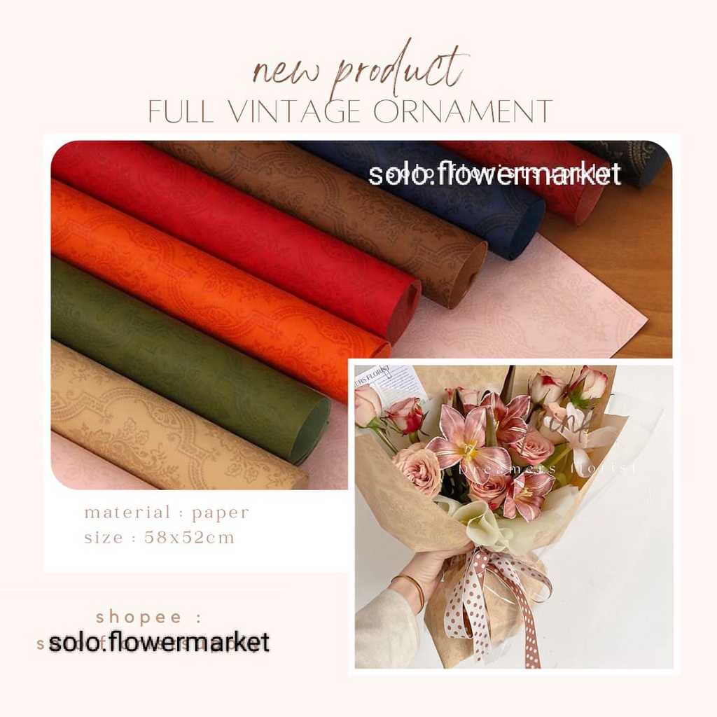 Jual FULL VINTAGE ORNAMENT EMBOSS WRAPPING PAPER GOLD LINE FLOWER WRAP ...